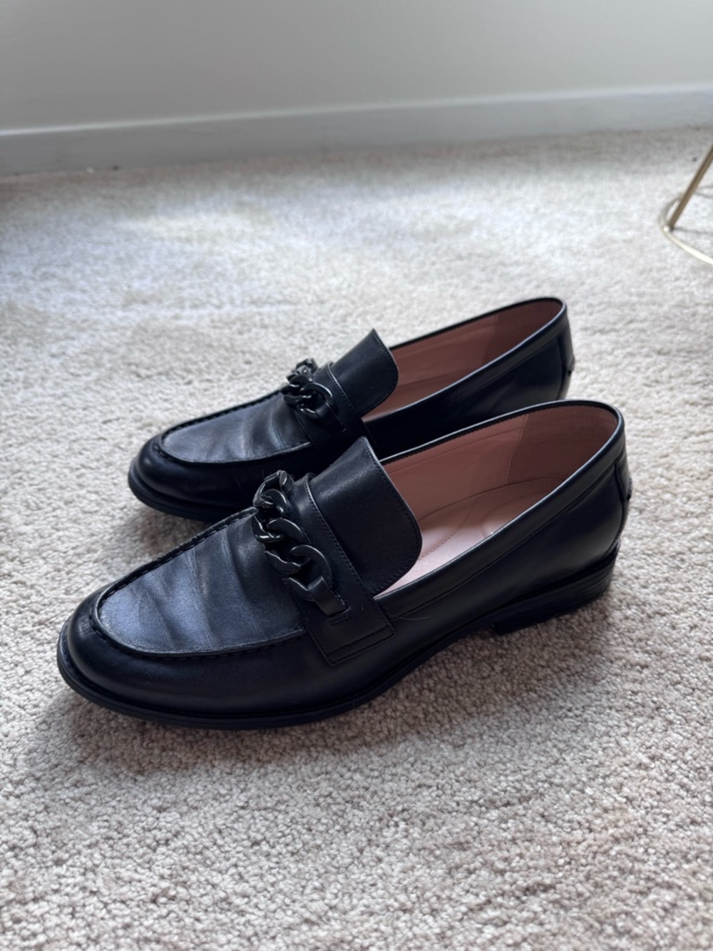 Cole Haan Black Leather Loafers with Chain-Link Accent - Picture 2 of 3